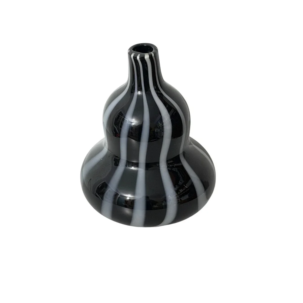 Vintage Glass Bud Vase Black White Swirl Double Gourd Art Glass
